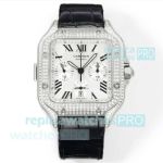 Cartier Santos de Cartier Chronograph Diamond Silver Face Swiss Replica Watch 